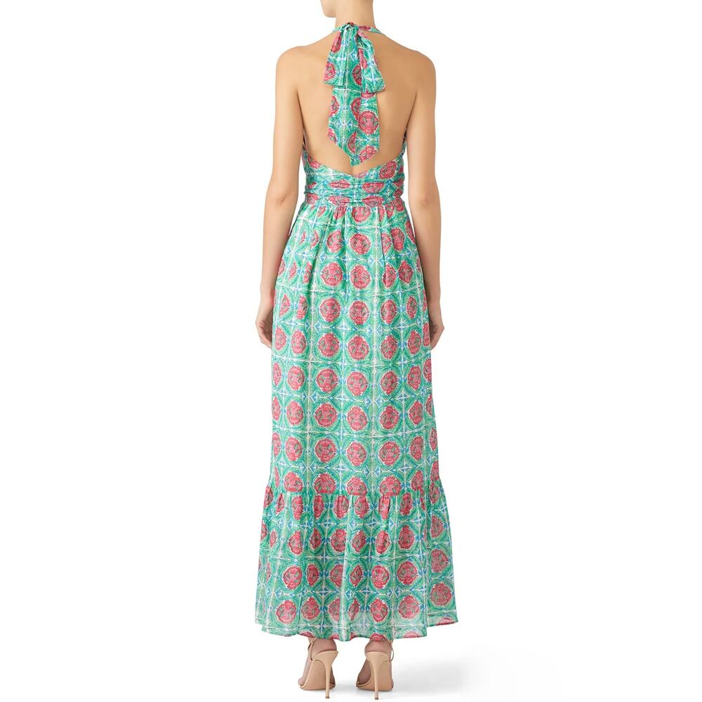 NEW Banjanan Capri Maxi Dress Women XL Green Jade Botanical Halter Garden Party - Picture 3 of 13